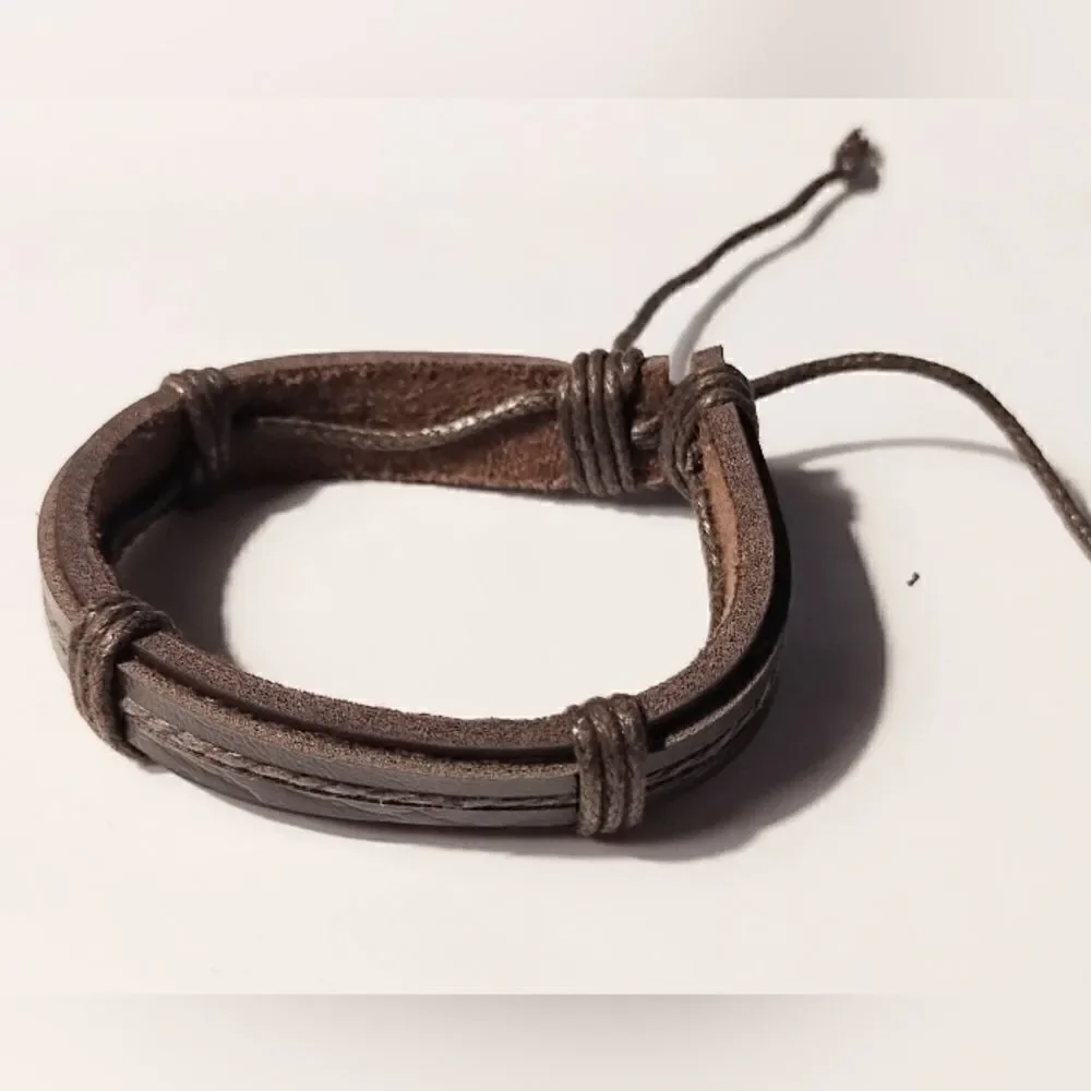 Men's bracelet leather layered brown new d66
